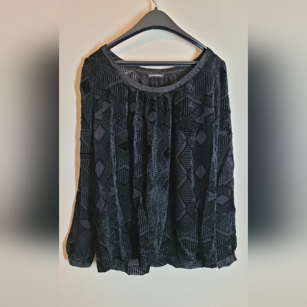 Club Monaco black see through shirt long sleeve velvet net style blouse medium